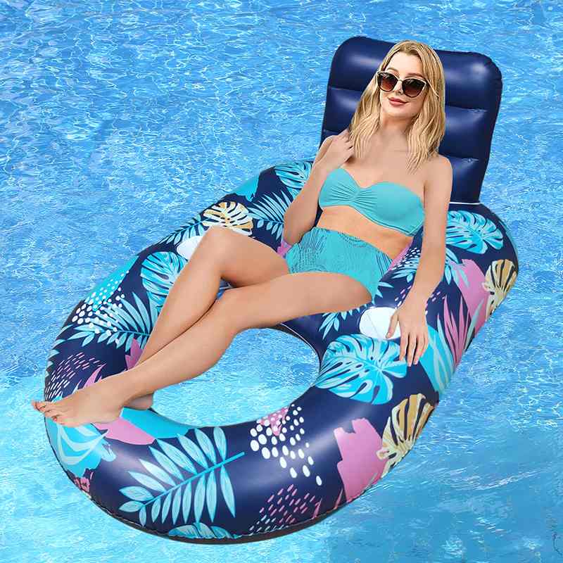 充气枫叶浮排发光泳圈led太阳能躺椅U型遮阳座椅网布洞洞水上浮床