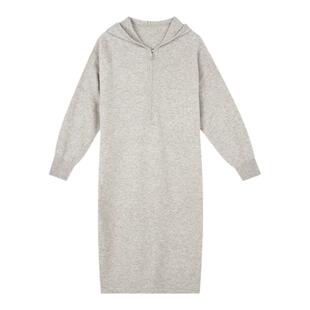 海尔曼斯26支单股12针约200g粗纺羊毛针织衫连帽落肩裙D4958D4Q