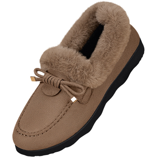 老北京布鞋女秋冬加绒保暖一脚蹬毛毛鞋新款妈妈防滑软底豆豆棉鞋