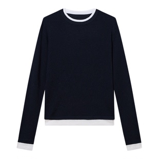 Jamor加墨时尚圆领针织衫薄款毛衣设计感拼接上衣2025秋冬新款