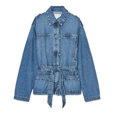 宽松版可收腰配腰带牛仔夹克外套