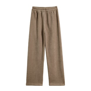 麦穗雪尼尔阔腿裤女2025新款春秋冬加绒窄版直筒裤美拉德咖色裤子