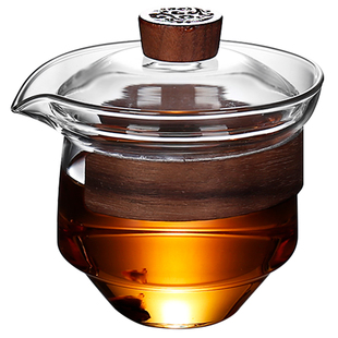 日式不烫手玻璃盖碗茶杯单个公道杯功夫茶具防烫带过滤泡碗手抓壶