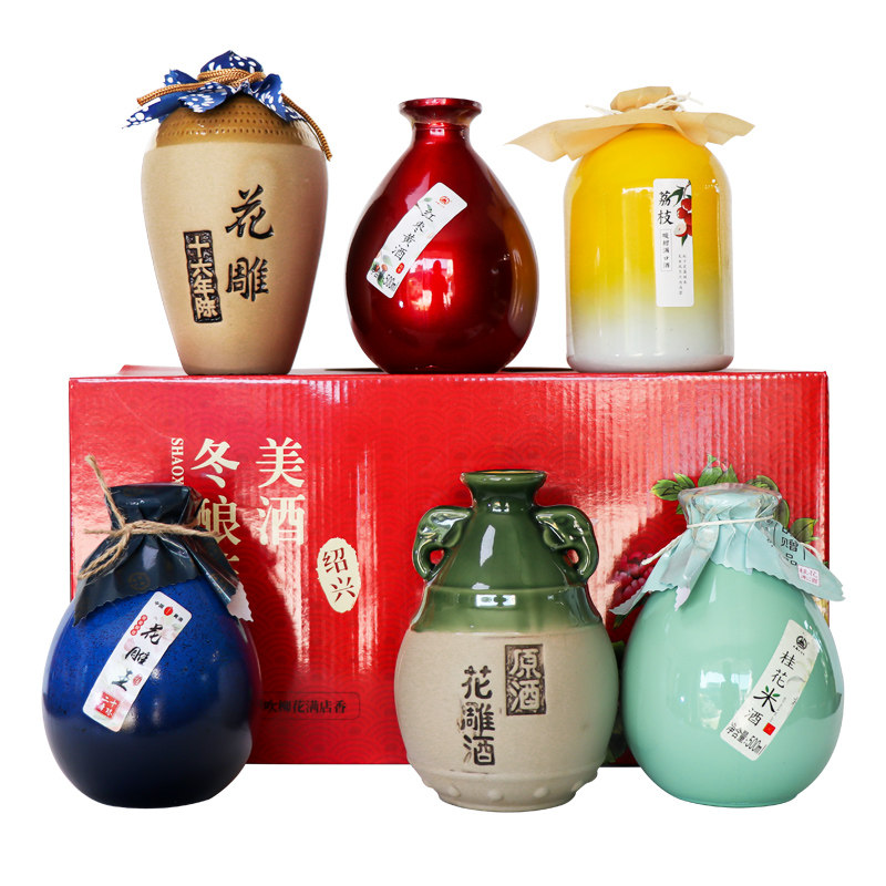 绍兴产黄酒 六坛不同花雕酒加饭糯米老酒箱装节日礼盒装