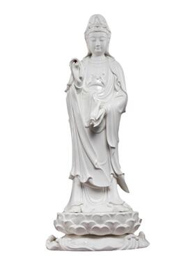 戴玉堂陶瓷摆件《立莲观世音菩萨像》德化白瓷观音佛像家用供奉