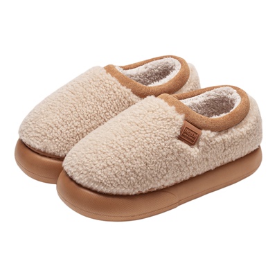 毛绒绒厚底包跟棉拖鞋女款