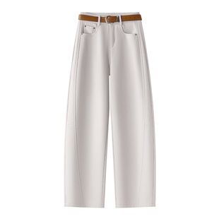 米白色弯刀牛仔裤女春秋2026新款高腰直筒裤巨好看的宽松阔腿长裤