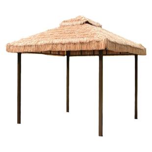 户外花园凉亭庭院茅草亭铝合金防水防晒民宿咖啡亭仿真稻草亭四角
