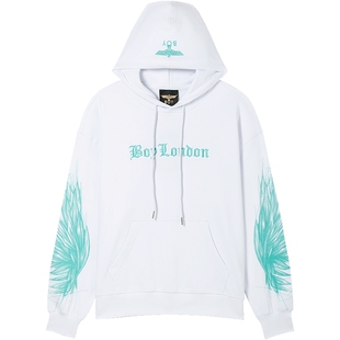 BOYLONDON春季情侣款设计感翅膀刺绣哥特复古连帽套头卫衣N04003