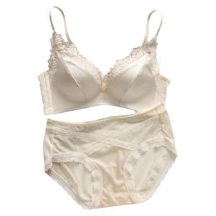 趣安芬文胸聚拢性感高级夏季绸缎收副乳小胸上托调整型内衣套装女