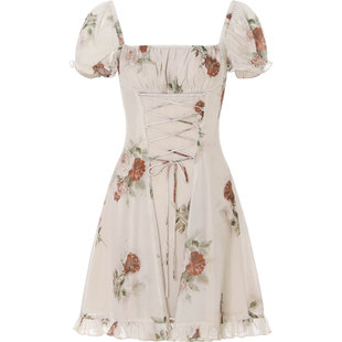 sincethen法式碎花裙短款连衣裙小个子短裙高级感收腰裙子穿搭女