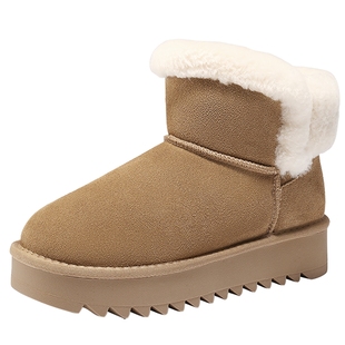 森达雪地靴女2025冬季新款户外牛皮保暖加绒厚底棉鞋短靴ZTI61DD5