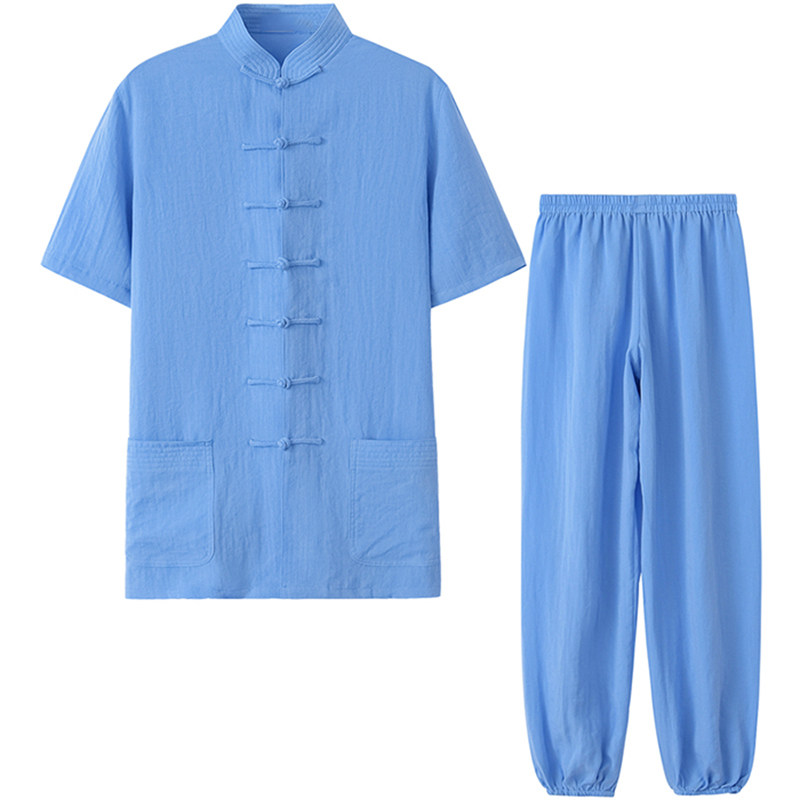 武当太极服短袖男亚麻晨练服武术