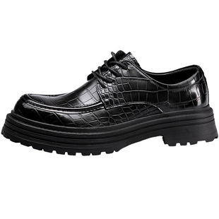 新款格纹皮鞋男款休闲真皮厚底透气商务2025正装英伦增高德比鞋子