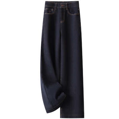 高级感加绒牛仔裤女冬季加厚保暖阔腿裤高腰显瘦丹宁蓝欧货法棍裤