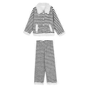 JoyceBra高级感条纹毛领珊瑚绒睡衣女冬季新款柔软保暖家居服套装