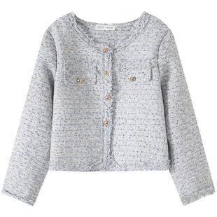 慕兔法式圆领小香风短款外套女2026春季新款宽松粗花呢小个子上衣