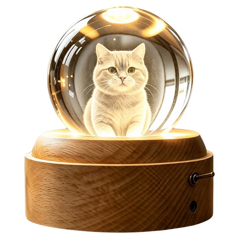 音乐盒宠物纪念品定制礼物创意照片狗狗猫咪3D水晶内雕发光送朋友