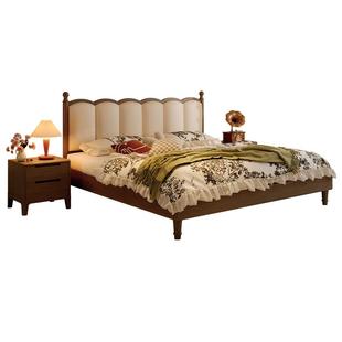 政府补贴蓝色理想中古风实木床法式真皮面包1.8m复古大气双人床