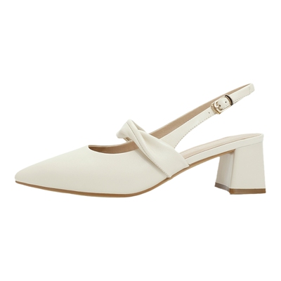 森达尖头粗跟包头凉鞋女