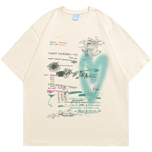 YEP复古直喷印花t恤女2025年新款夏季纯棉短袖上衣宽松情侣装半袖