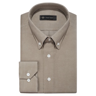 【秋冬款】米褐色纯棉灯芯绒纽扣领衬衫男士商务休闲衬衫保暖