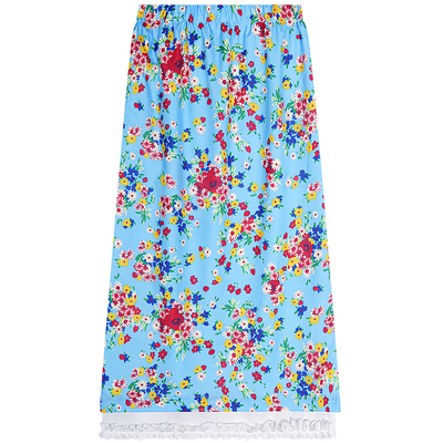 落落狷介蓝色碎花开衩半身裙女