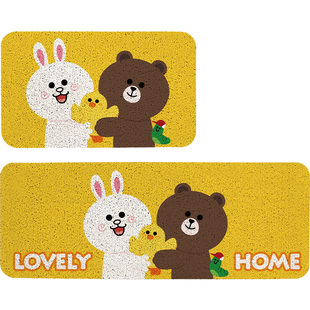 起贝卡通黄色厨房地垫pvc丝圈防滑防水防油家用耐脏长条脚垫门垫