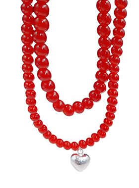 项链女秋冬红色复古锁骨链