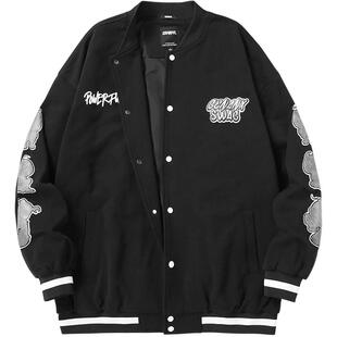 GENANX闪电潮牌街头漫画风棒球服外套男新款Vibe风棒球领情侣夹克