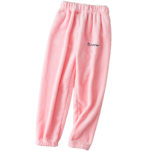 成人儿童法兰绒暖暖裤秋冬男童加厚女童毛绒家居宝宝珊瑚绒睡裤