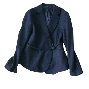 日系通勤风小个子毛呢西装春冬新品修身剪裁腰带羊毛西服外套女