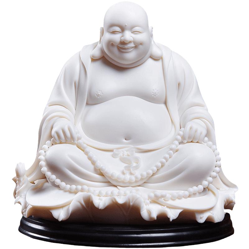 戴玉堂陶瓷摆件《坐荷弥勒佛》林禄扬德化白瓷佛像笑佛客厅艺术品