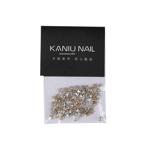 美甲爆闪星星锆石钻秋冬新款香槟银色混装迷你异形平底指甲装饰品