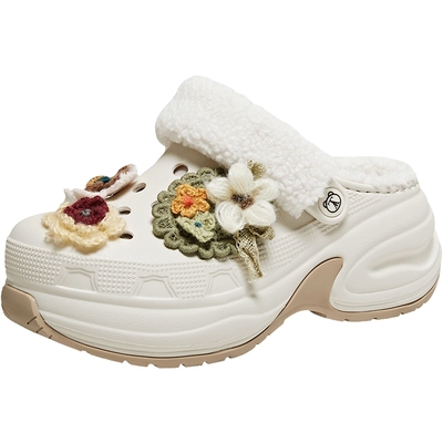 TATA他她加绒棉拖女鞋雪地靴休闲鞋厚底包头毛毛洞洞鞋CM903DH5