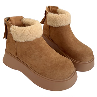 厚底增高雪地靴女2025冬季新款羊羔毛百搭松糕底加绒短靴保暖棉鞋