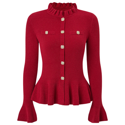 【SGPR】浓郁红土色穿搭长袖针织散摆收腰修身毛衫女节日喜庆穿搭