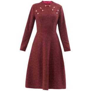 未风红色改良旗袍连衣裙冬2025冬季新款女装打底内搭裙子新年战袍