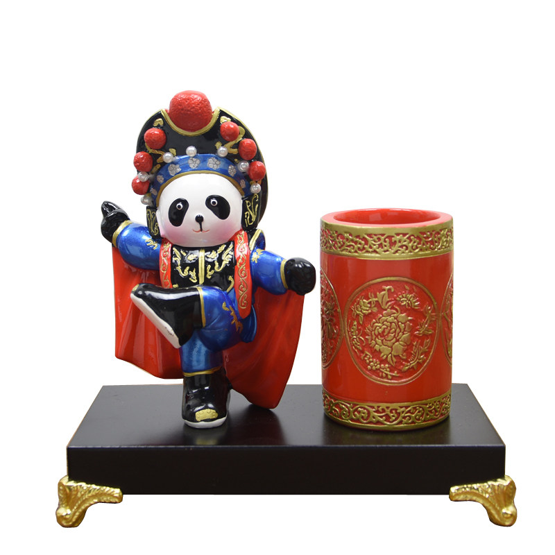 京剧脸谱笔筒摆件川剧人物变脸熊猫中国特色礼品办公礼物免费刻字
