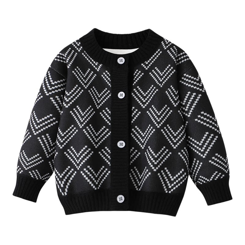 拉夏贝尔男童秋冬针织开衫2026新款洋气儿童加绒保暖毛衣男孩上衣