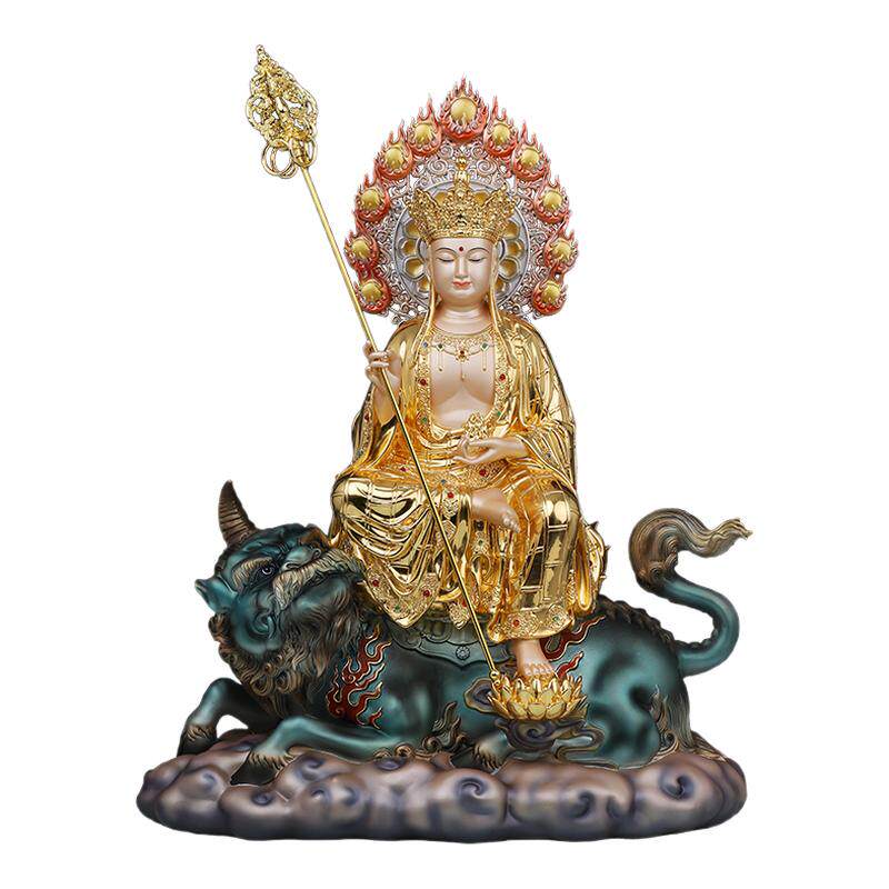 全铜贴金彩绘坐骑地藏王佛像摆件