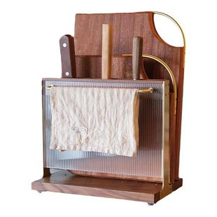 出形实木刀架刀具置物架砧板菜板案板抹布架厨房多功能一体放置架