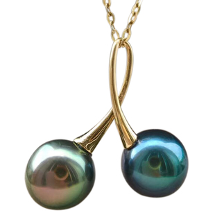 孤品清仓大溪地黑珍珠吊坠18K金南洋天然海水珠项链女耳钉孔雀绿