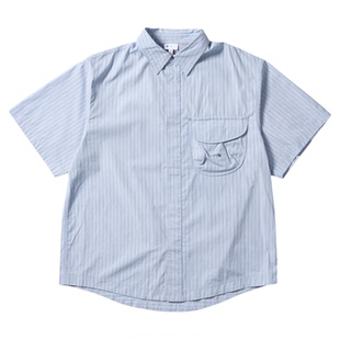 【Goldwin0】早春新品反光条纹短袖衬衫口袋设计户外休闲男女同款