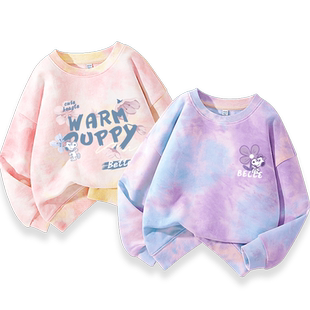 史努比女童卫衣春秋款2026新款女大童秋季扎染圆领套头衫儿童秋装