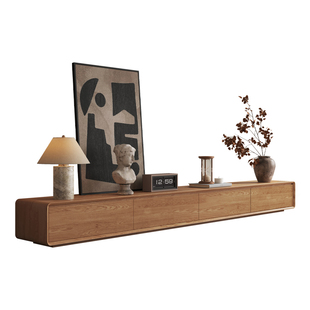 中古风落地电视柜小户型客厅简约现代胡桃木色电视机柜轻奢高级感