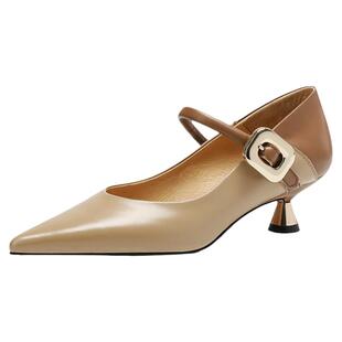 里外头层真皮~法式猫跟鞋女细跟尖头小跟鞋性感时尚拼色浅口单鞋