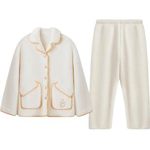 红豆情侣泡泡绒睡衣加厚男士法兰绒女珊瑚绒防螨抗静电家居服套装