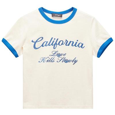 Ed Hardy埃德哈迪2025春季新款拔印烫钻圆领袖口撞色女士短袖T恤