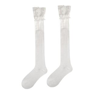 【2双装】蕾丝花边小腿袜子女春秋长袜配靴子黑白过膝袜jk长筒袜